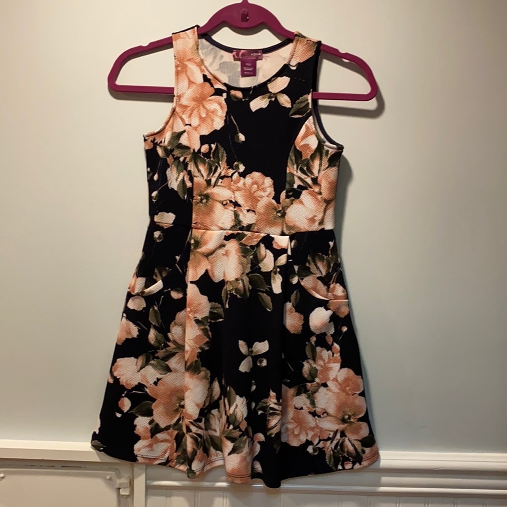 Girls Floral Aqua Dress